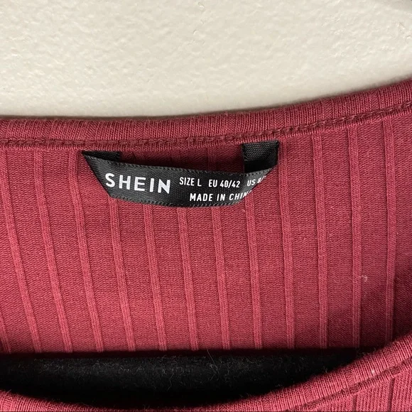 SHEIN Red Ribbed Knit Cropped Long Sleeve Top - Picture 4 of 4